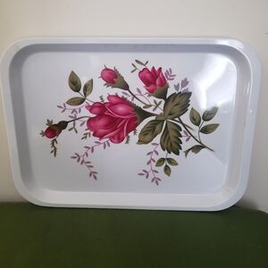 White Floral Rose Decorative Serving Tray